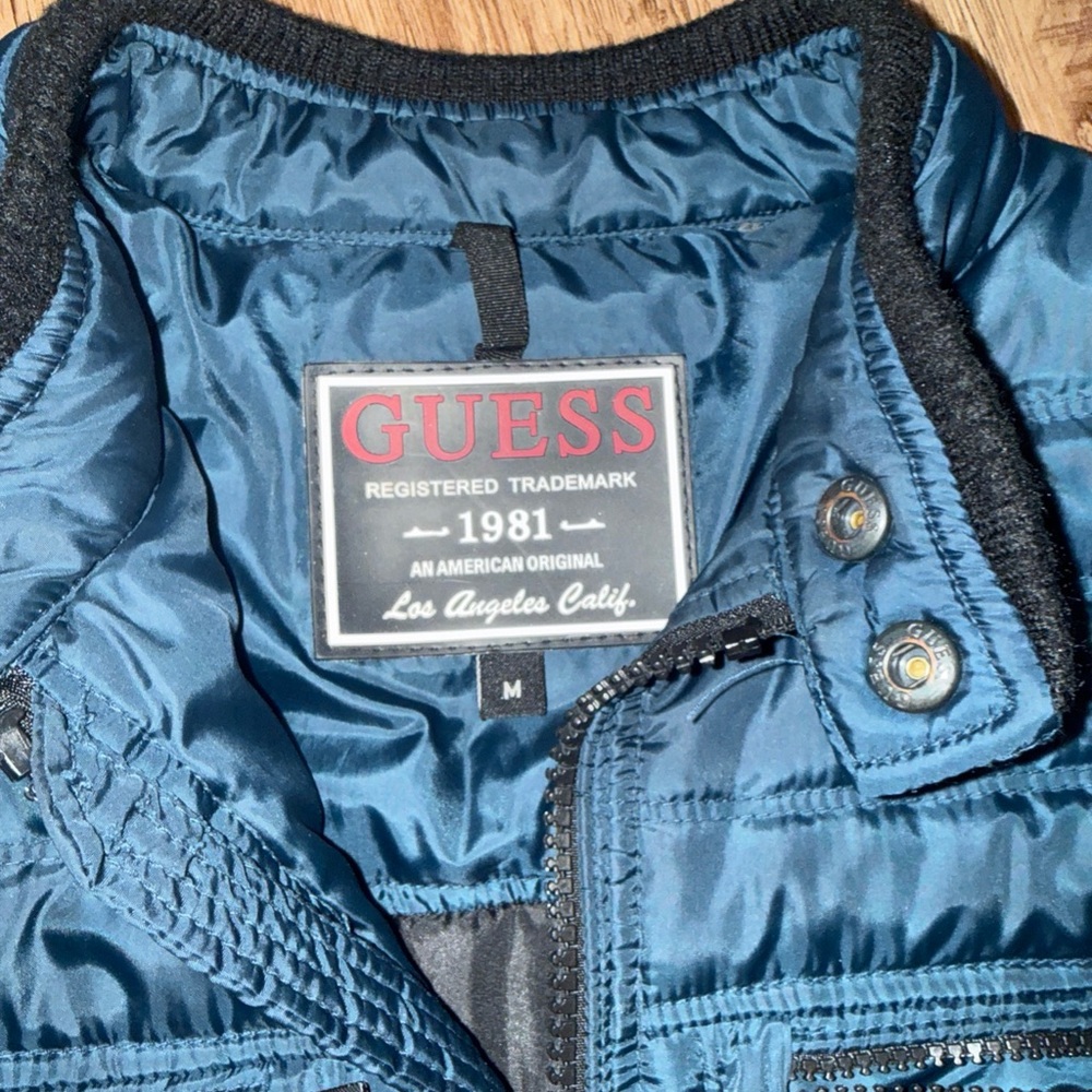 Men’s Navy Blue Moto Style Guess Los Angeles Jacket Size Medium - Picture 4 of 10